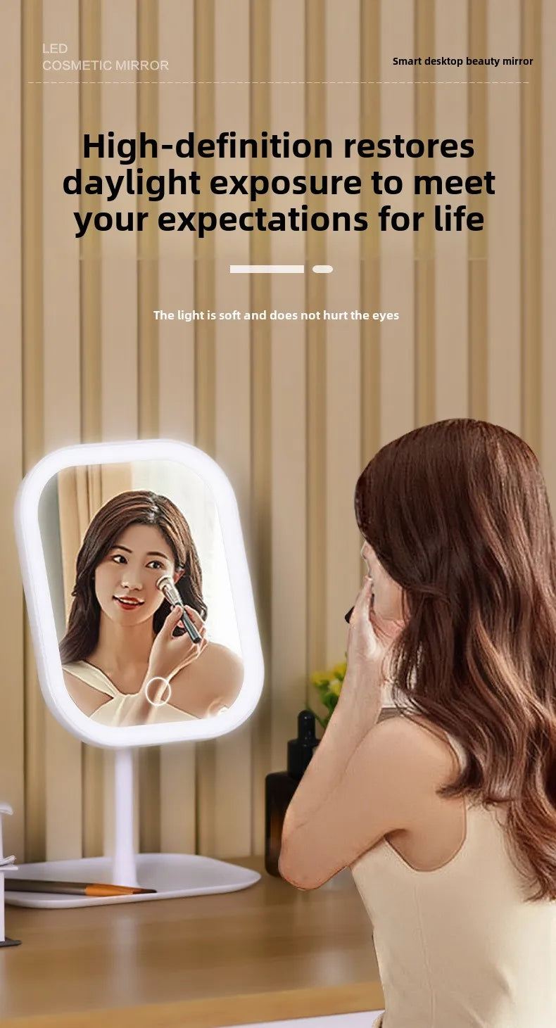 LED Vanity Mirror Intelligent Adjustable Three-color Light Vanity Mirror Desktop Fill Light Mirror One Touch Charging Model