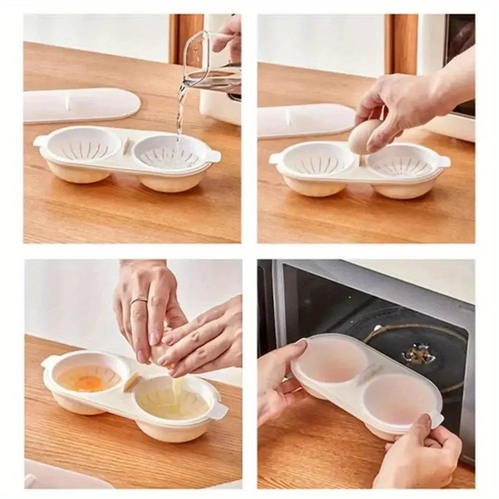 Microwave Egg Cooker Double Layers with Lid Non-Stick Bottom Hot Spring Egg Mould Steamed Egg Maker Kitchen Tools