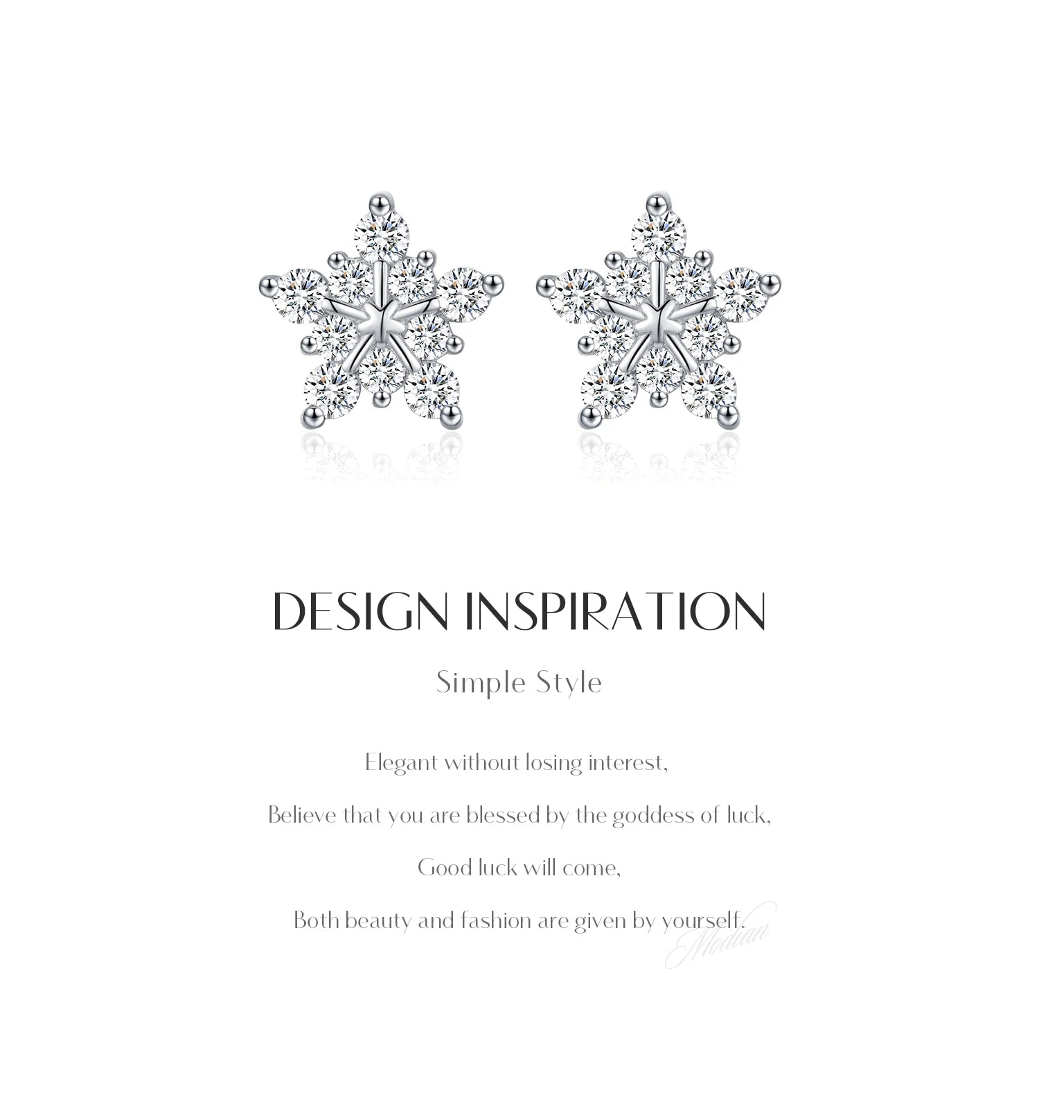 MODIAN D Color Dazzling Moissanite Earrings 925 Sterling Silver Trendy Cute Snowflake Stud Earrings For Women Fine Jewelry