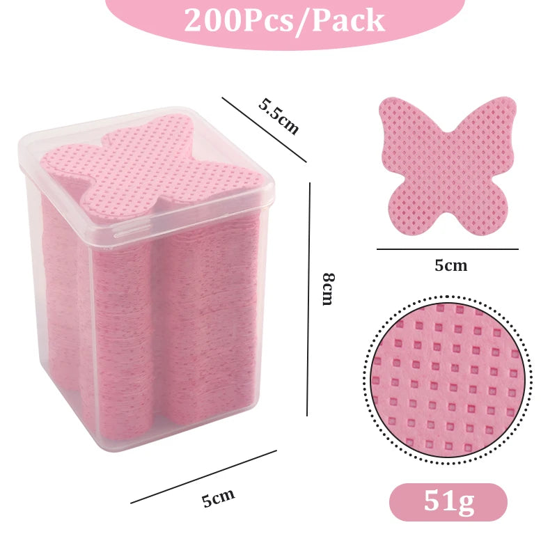 200PCS/Box Disposable Remover Cotton Pad Wipes Nail Polish Eyelashes Glue Cleaner Lint-Free Paper Pad Cleaning Manicure Supplies