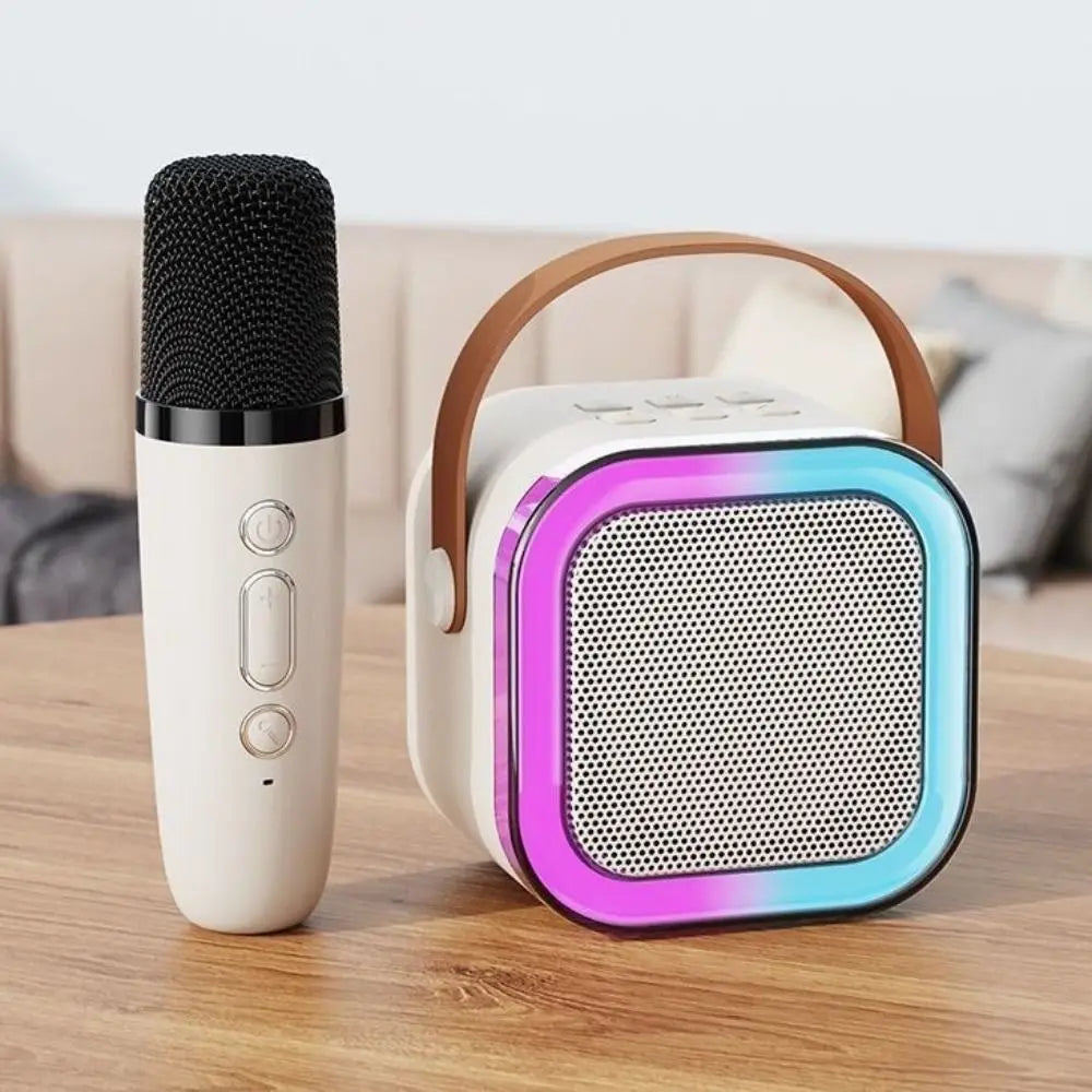 Bluetooth Audio Mini Karaoke Machine K12 with 1/2 Wireless Microphones Portable Bluetooth Speaker Fun Toys RGB Light