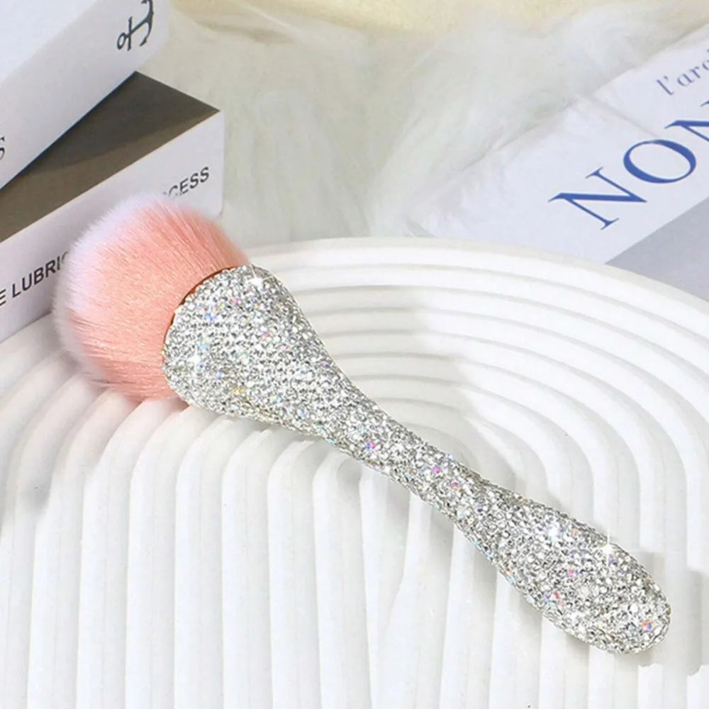 1pc Flat Arched Foundation Brush Whole Body Is Encrusted with Rhinestones Synthetic Hair Professional Powder Brush Makeup Tool