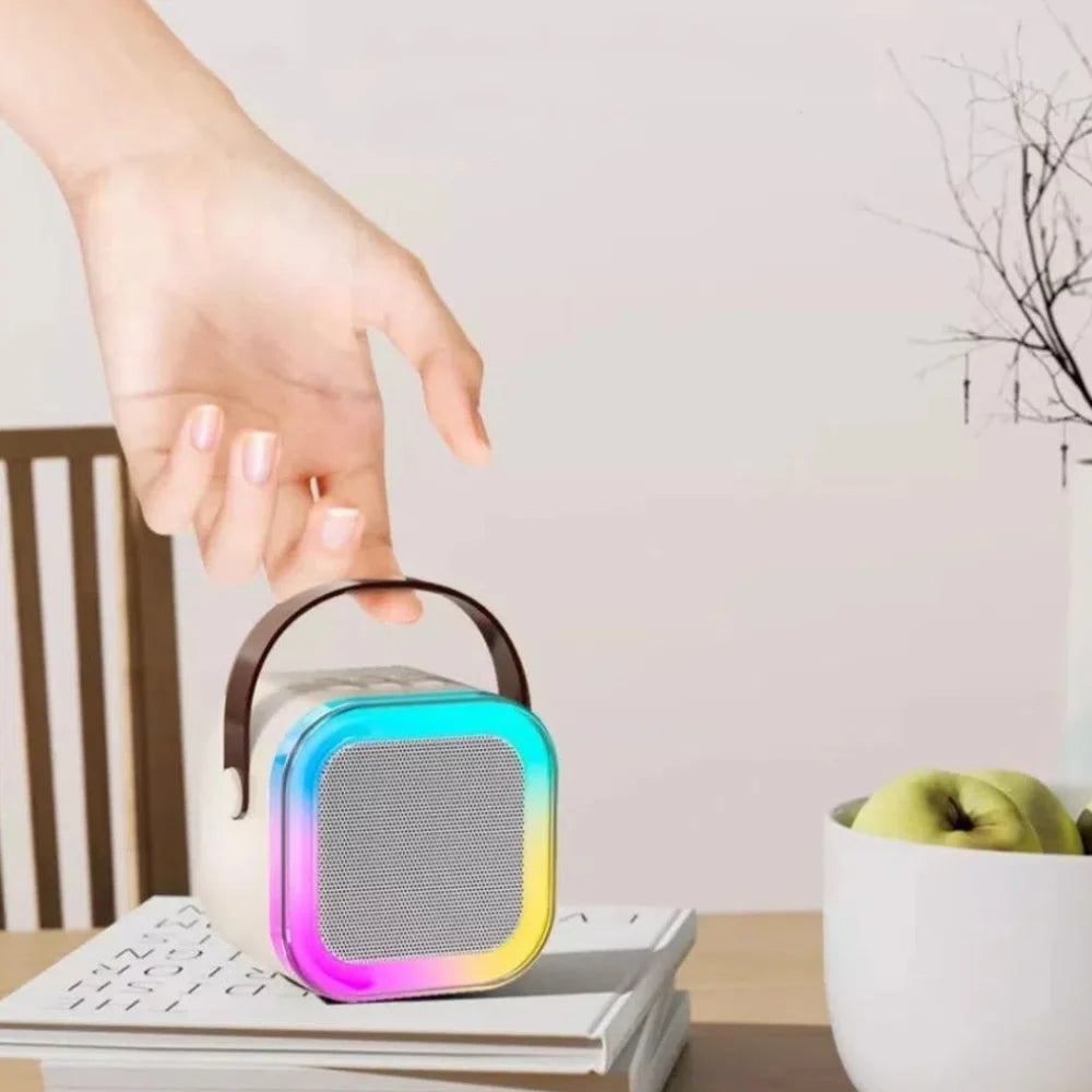 Bluetooth Audio Mini Karaoke Machine K12 with 1/2 Wireless Microphones Portable Bluetooth Speaker Fun Toys RGB Light