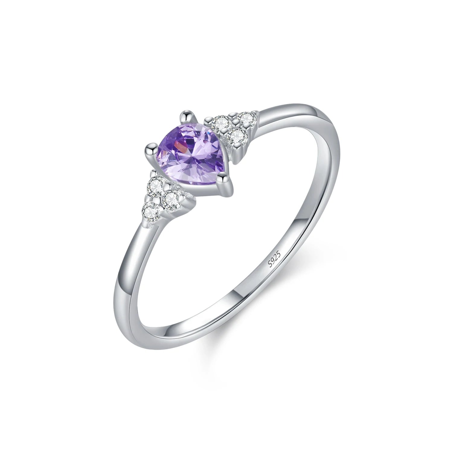 MODIAN 925 Sterling Silver Water Drop Cocktail Ring Classic Prong Purple Cubic Zirconia Rings For Women Female Fine Jewelry