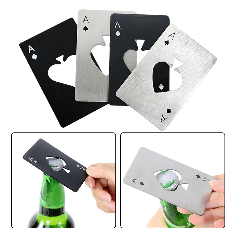 Black/Silver Poker Card Beer Bottle Opener Metal Mini Portable Spade A Opener Stainless Steel Kitchen Bar Tools
