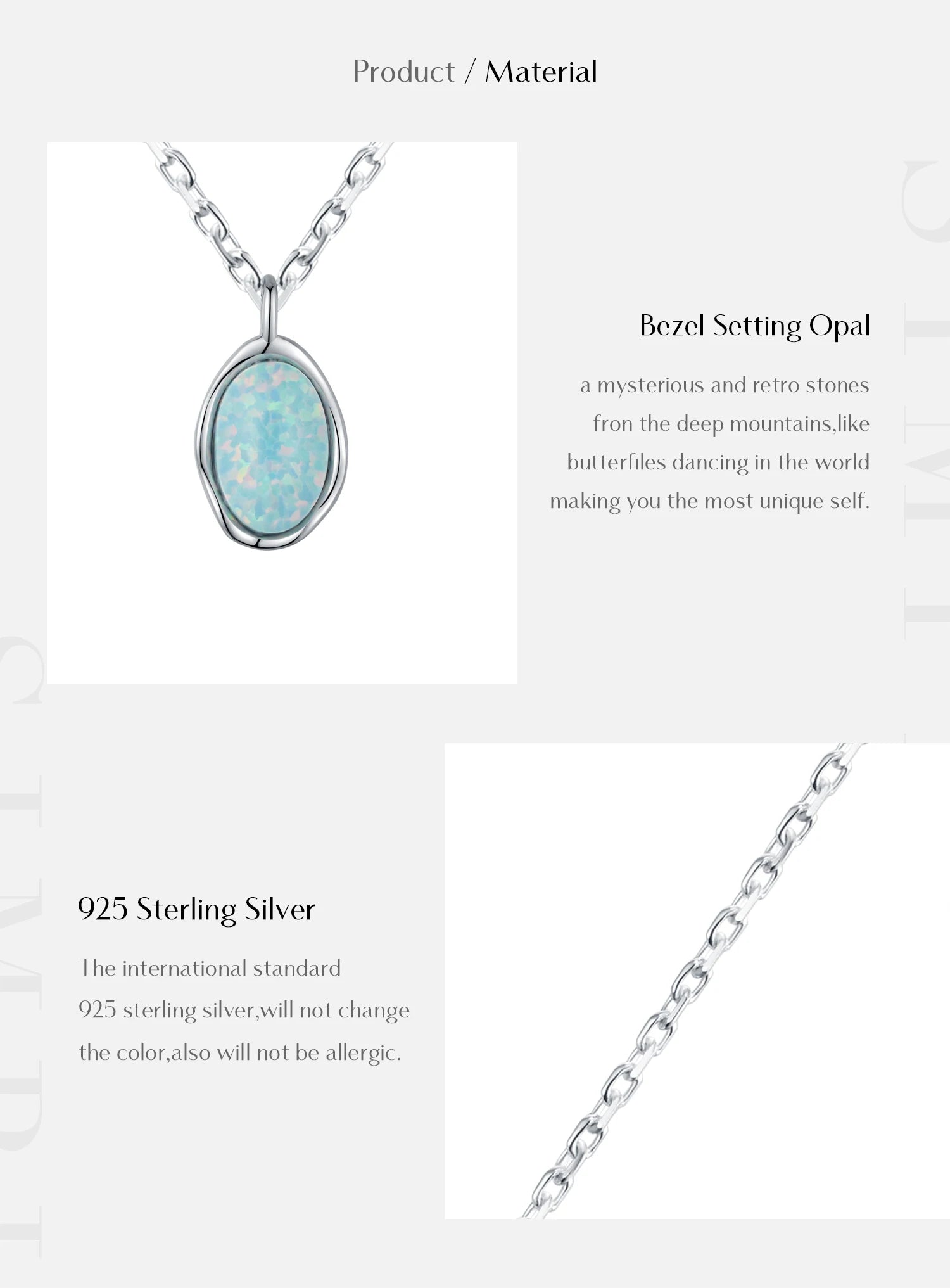 MODIAN Link Chain Necklace 925 Sterling Silver Vintage Irregular Wave Metal Opal Pendant Necklace For Women Fine Jewelry