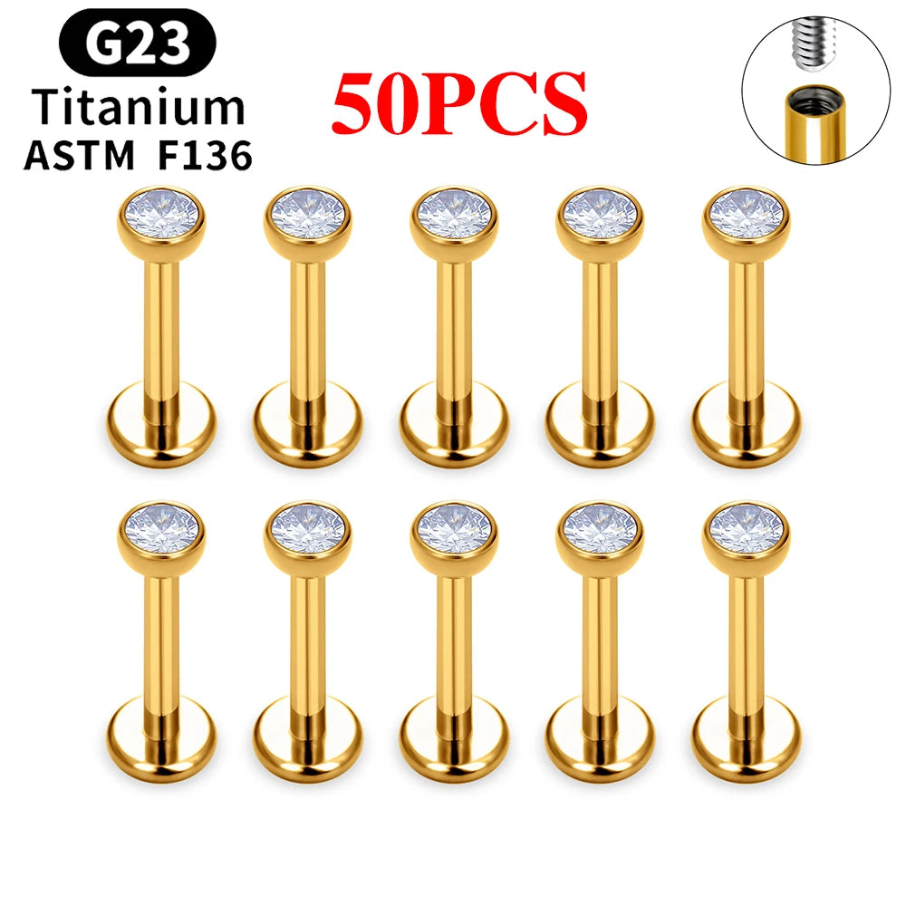 G23 Ttianium Piercing Labret Lip Stud Ring CZ 16G Internal Thread Stud Earring Ear Tragus Cartilage Helix Daith Jewelry