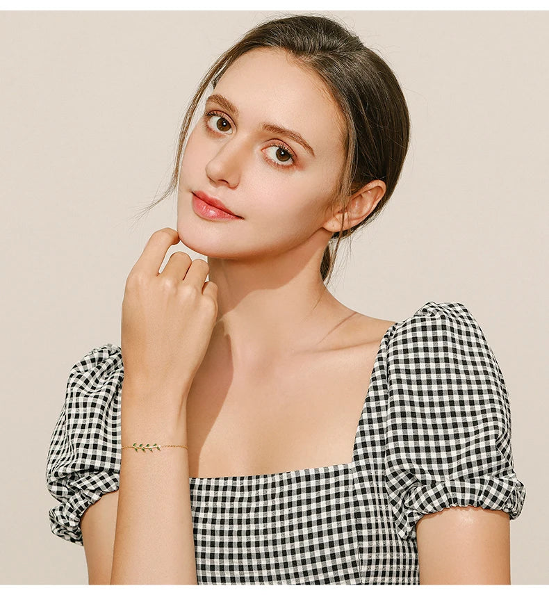 MODIAN 925 Sterling Silver Green Leaf Zirconia Adjustable Link Chain Bracelet For Women Fashion Wedding Jewelry Accessories