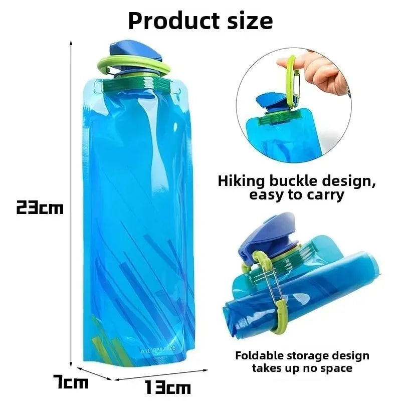 700ml Foldable Water Bottles Flexible Reusable Travel & Camping Water Bottle Water Pouch Soft Flask Water Bag With Carabiner Clip