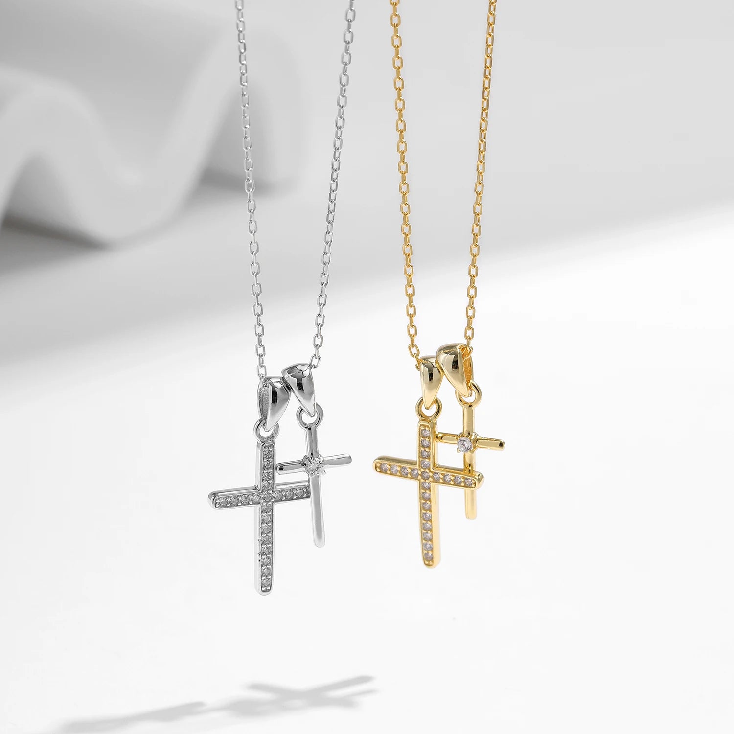 MODIAN 925 Sterling Silver Classic Delicate Double Cross Zircon Link Chain Pendant Necklace For Women Fine Jewelry Gifts