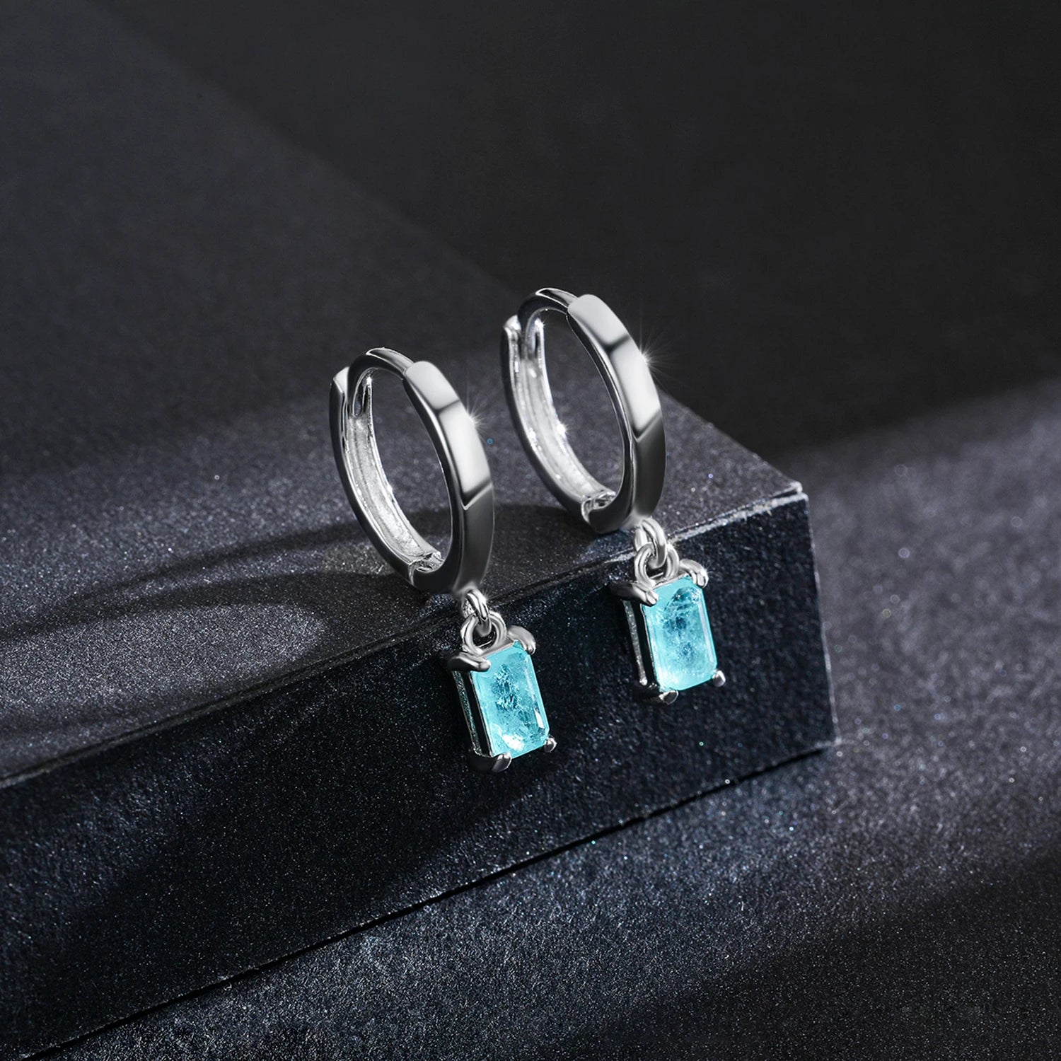 Modian Exquisite Tourmaline Hoop Earrings Fashion Real 925 Sterling Silver Rectangle Paraiba Earring For Women Fine Jewelry Gift