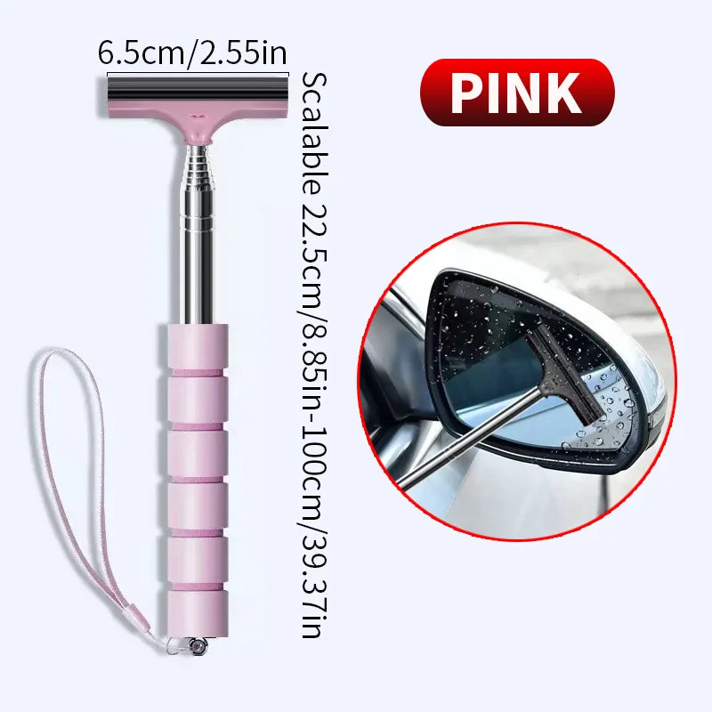 Car Rearview Mirror Wiper Telescopic Handle Car Rearview Mirror Wiper Durable Stainless Auto Glass Cleaning Tools Cleaning Brush