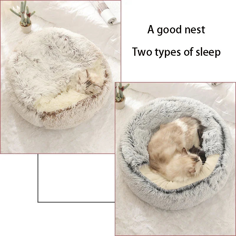 Cat Bed Pet Mattress Sleeping Warm Soft Plush Pet Bed with Cover Round  Nest Cave for Small Dogs kitten