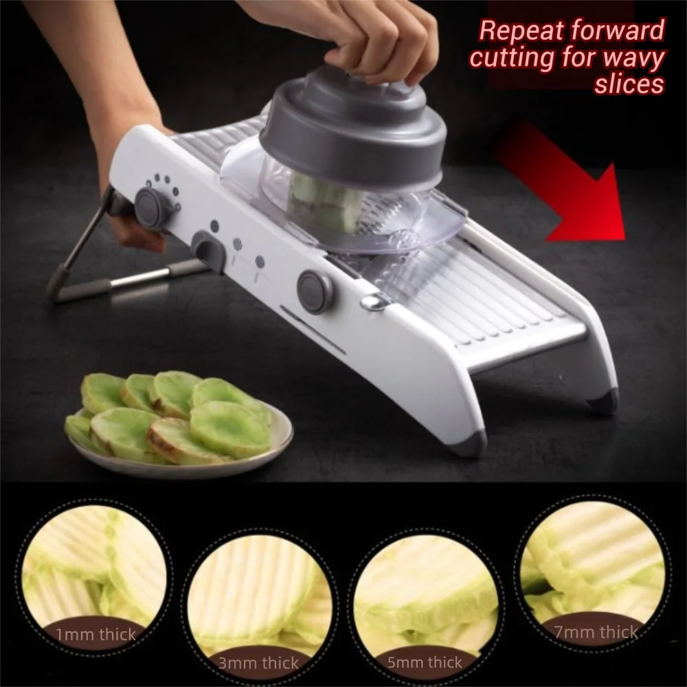 Household Adjustable Vegetable Cutter Manual Efficient Vegetable Shredder Non-slip Base with Hand Guard Vegetable Slicer Potato