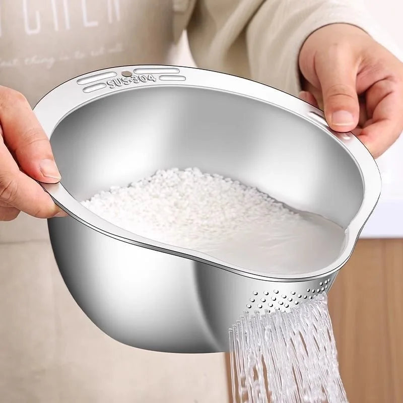 Multifunctional Rice Rinser Bowl Drainer Scoop Water Filter Cup Stainless Steel for Washing Fruits Vegetables Draining