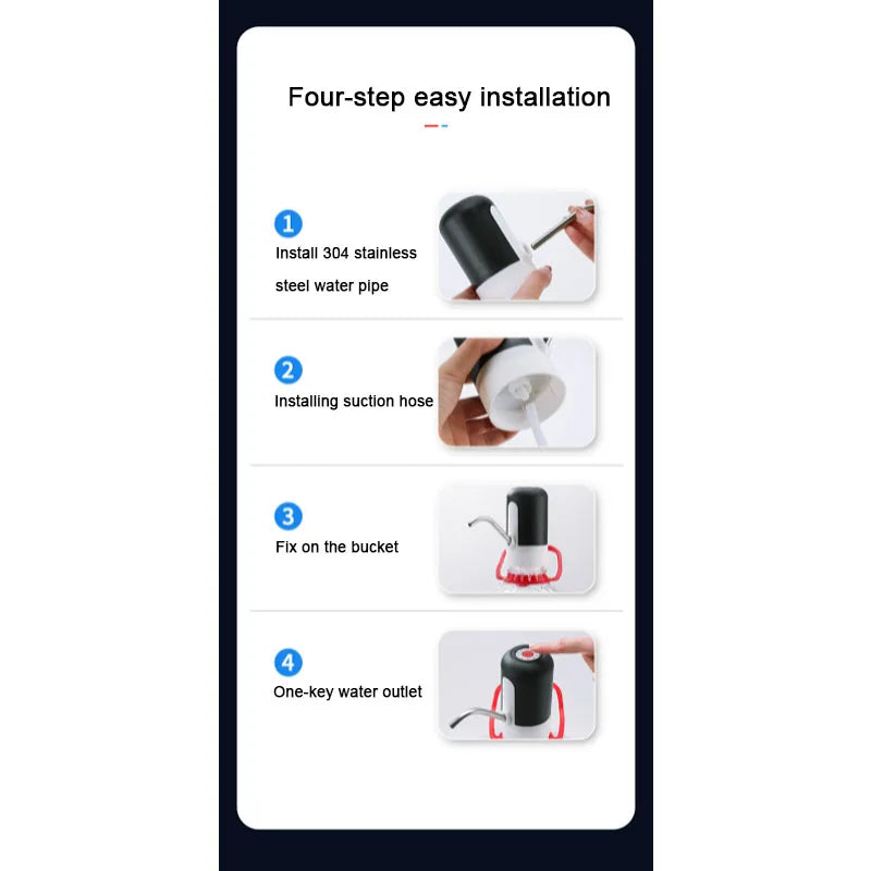 Black/White Automatic Water Bucket Pump USB Charging  Portable Electric Water bottle Pump One Button Switch Of Water Dispenser