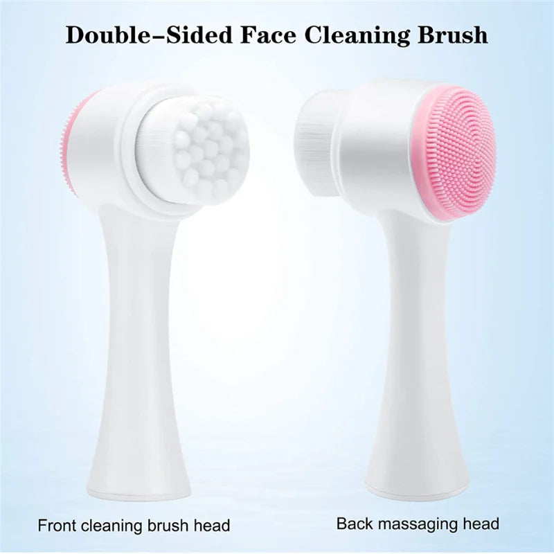QIWU 3D Double Silicone Facial Cleansing Brush Manual Massage Facial Brush Soft Bristles Exfoliator Double Sided Face Wash Brush