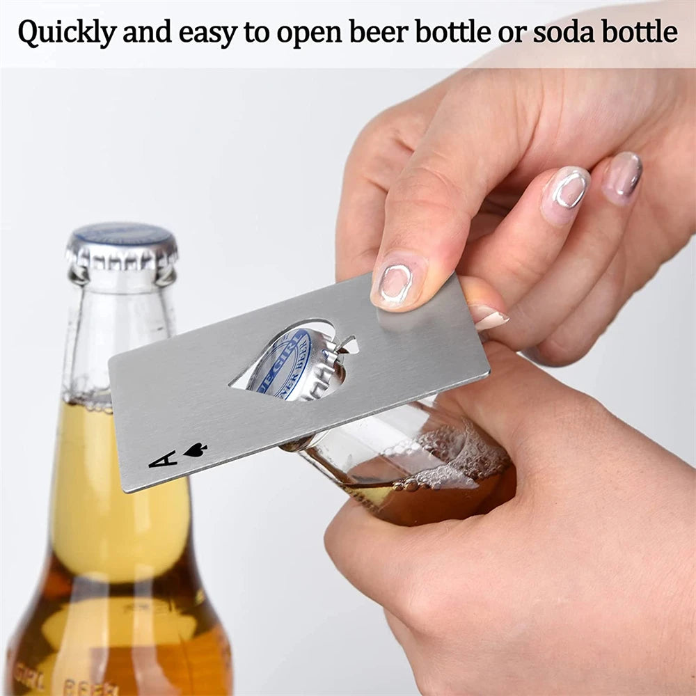 Black/Silver Poker Card Beer Bottle Opener Metal Mini Portable Spade A Opener Stainless Steel Kitchen Bar Tools