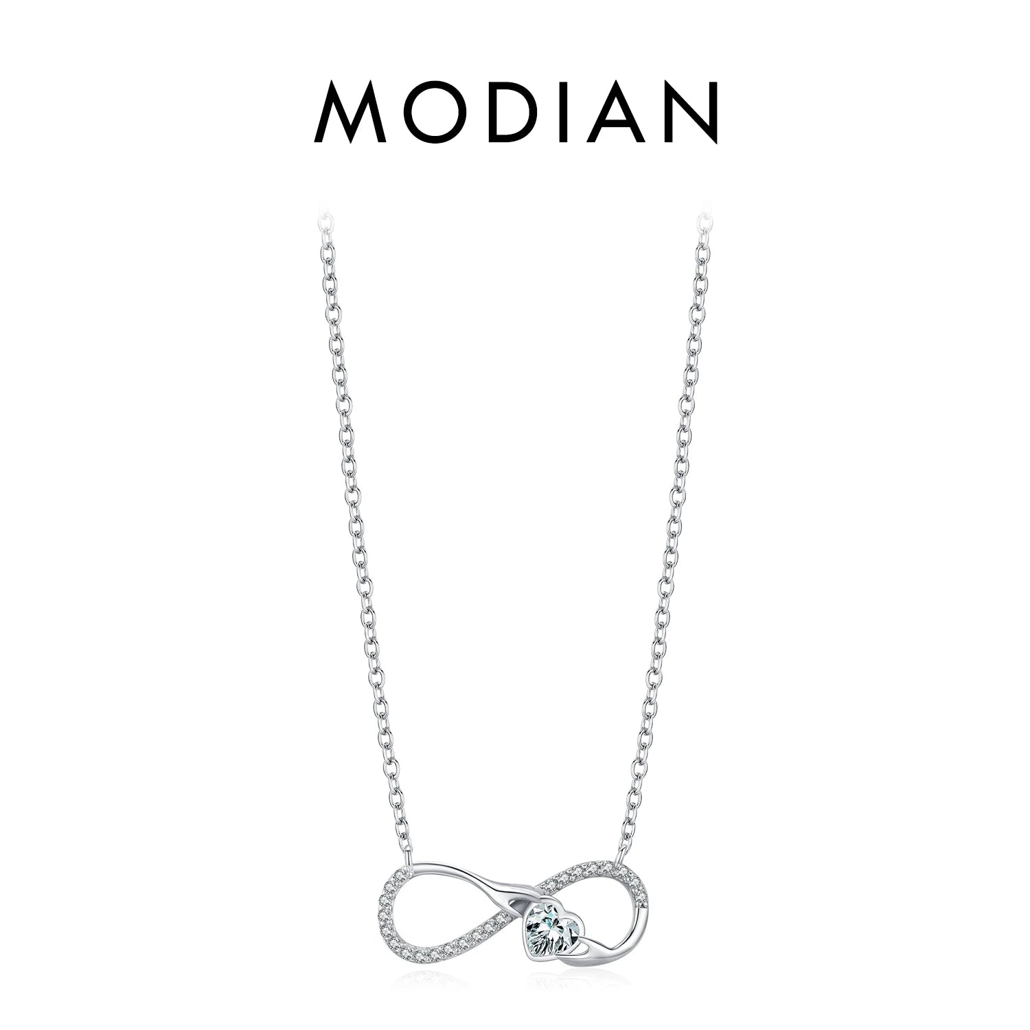 MODIAN 925 Sterling Silver Infinite Love Necklace Romantic Embrace Heart Pendant Link Chain For Women Anniversary Jewelry Gifts