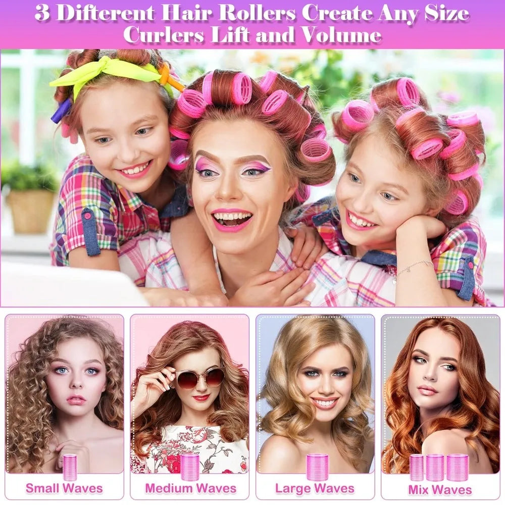 30PCS Heatless Hair Curlers Rollers with Clips Self Grip Hair Roller Set Women Hairdressing Curler Curl Salon Hair Styling Tools