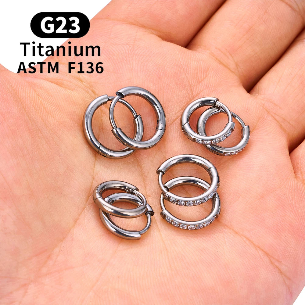 G23 Titanium Earring Hoop CZ Hinged Segment Round Ear Ring for Women Ear Tragus Cartilage Helix Daith Piercing Jewelry