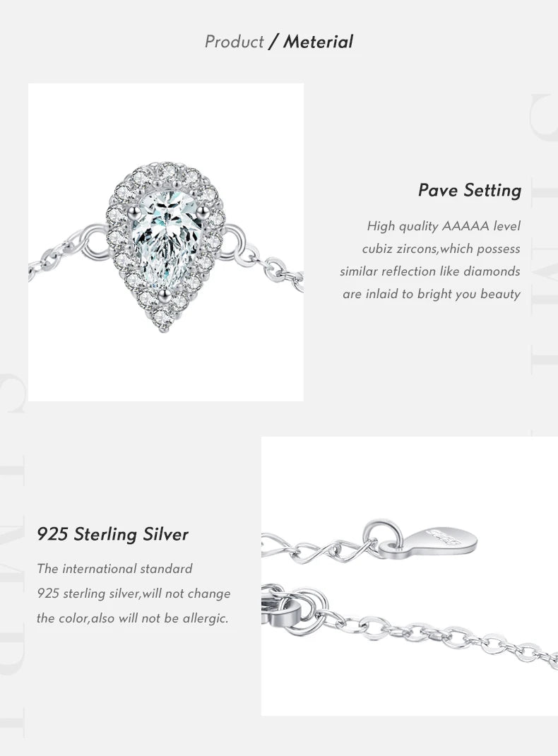 MODIAN 925 Sterling Silver Water Drop Clear CZ Bracelet Pear Cut Link Chain Platinum Plated Bracelet For Women Wedding Jewelry