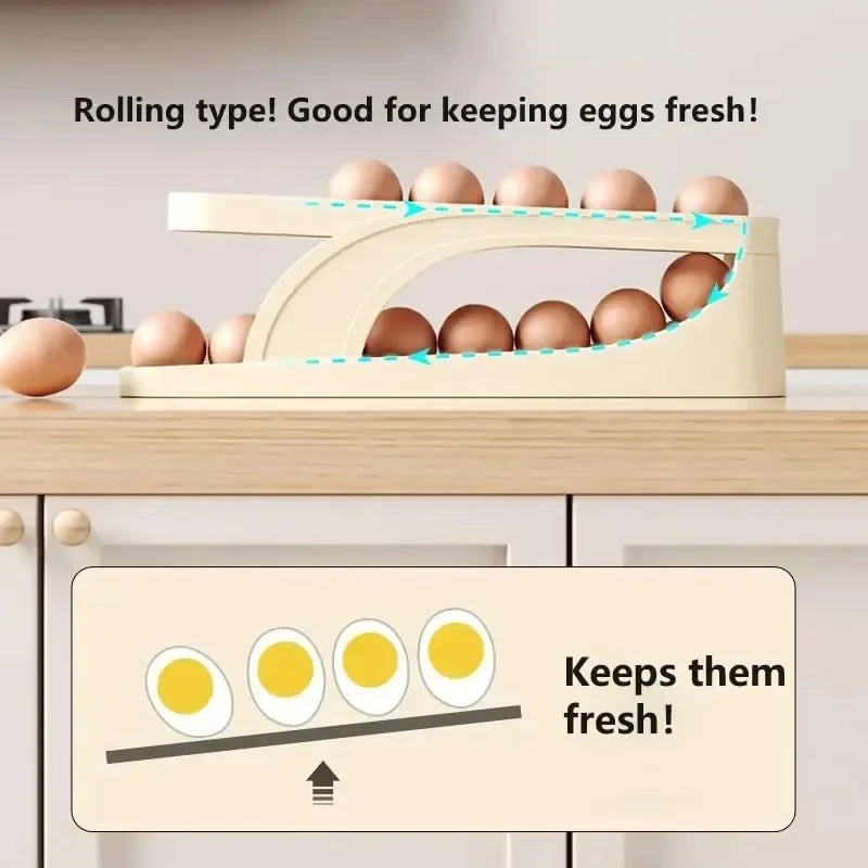 Egg Holder Dispenser for Refrigerator New Automatic Rolling Double-layer Egg Dispenser Holds 15 Eggs Space-Saving Egg Storage