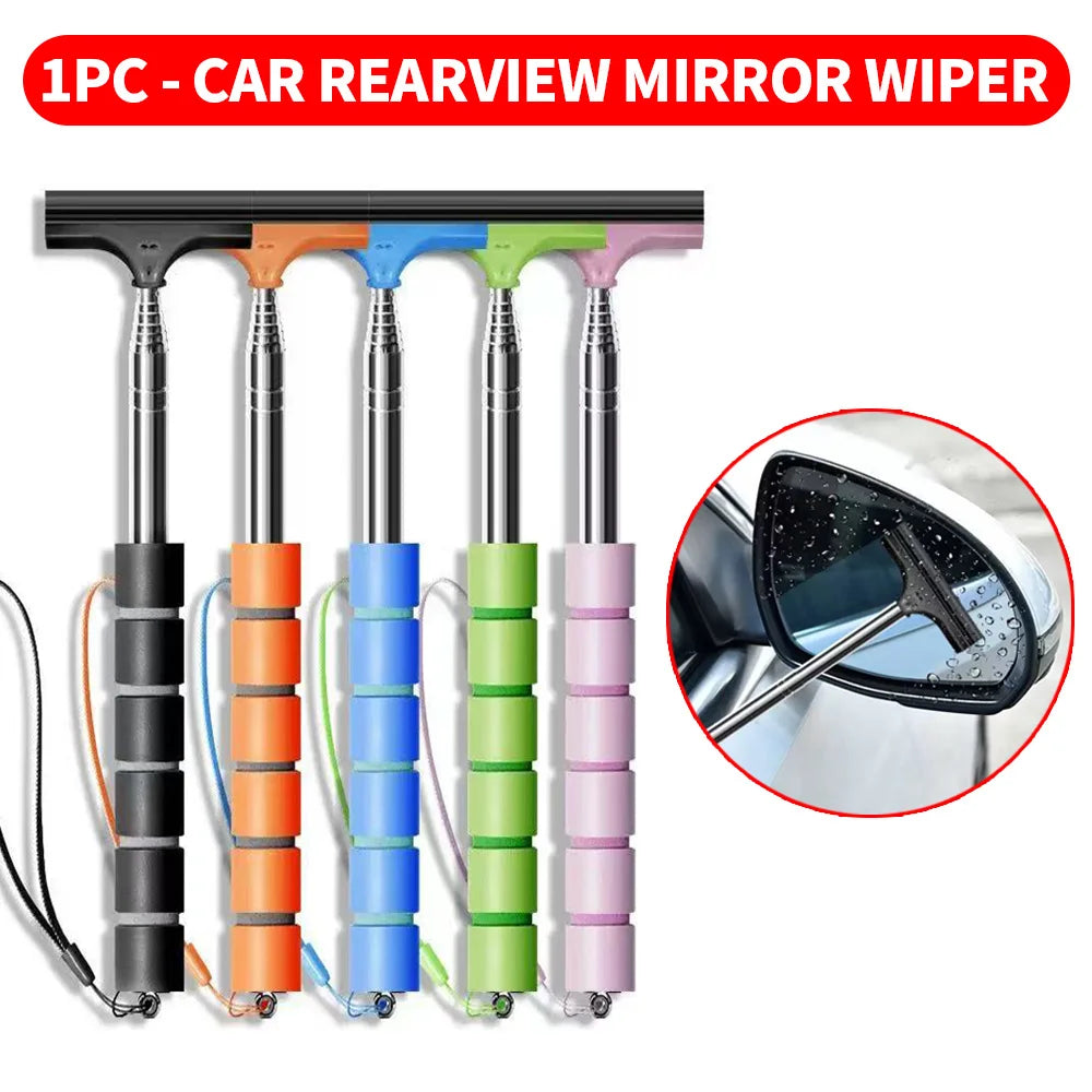 Car Rearview Mirror Wiper Telescopic Handle Car Rearview Mirror Wiper Durable Stainless Auto Glass Cleaning Tools Cleaning Brush