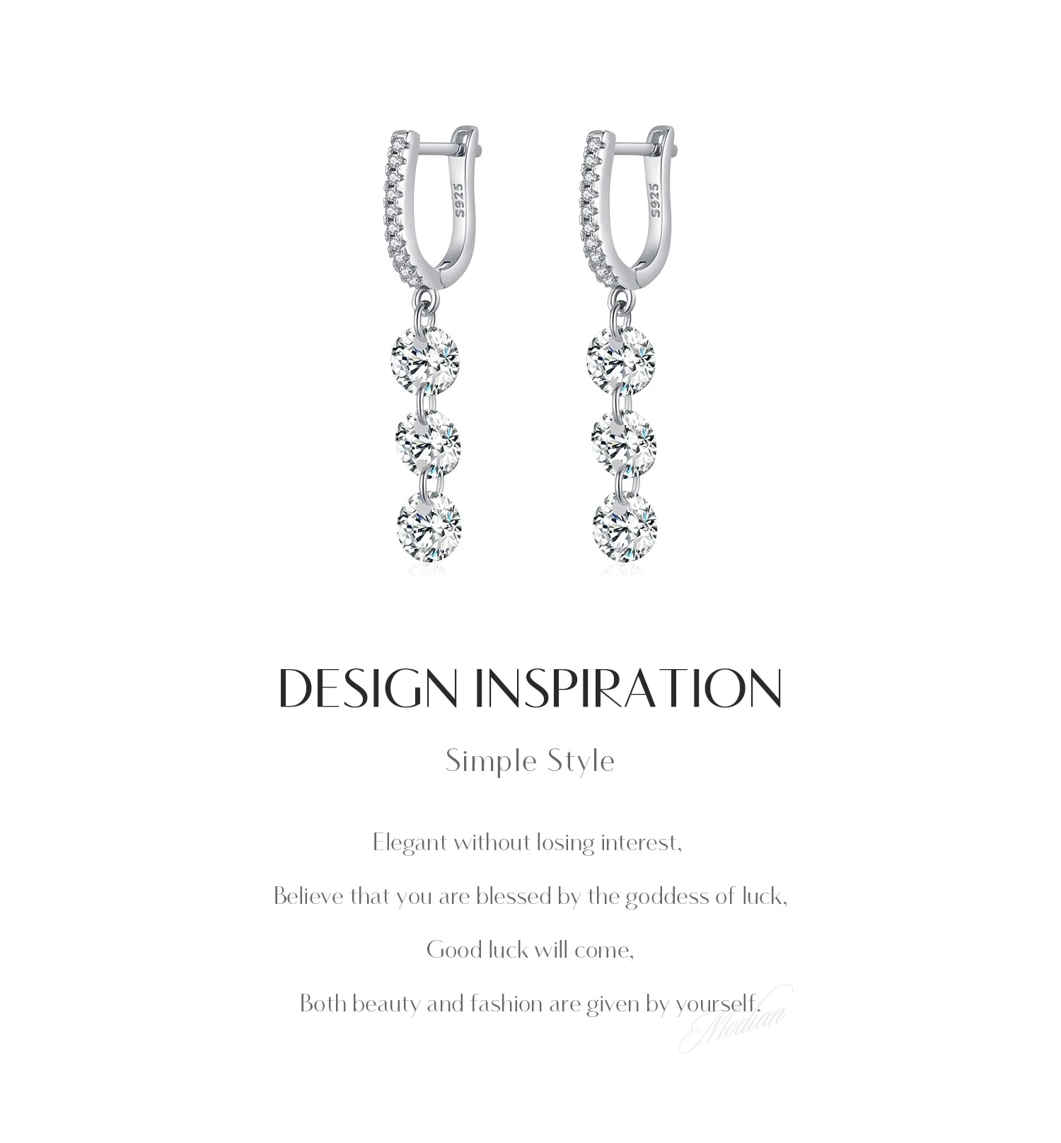 MODIAN 925 Sterling Silver Sparkling Luxury Clear CZ Swing Dangle Earrings Classic Wedding Drop Earrings For Women Jewelry