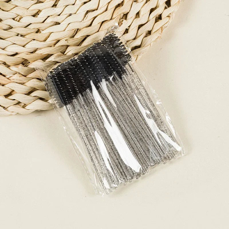 50Pcs Disposable Mascara Wands, Crystal Eyebrow Spoolies Brush for Eyelash Extensions Lash Brushes with Container Makeup Tools