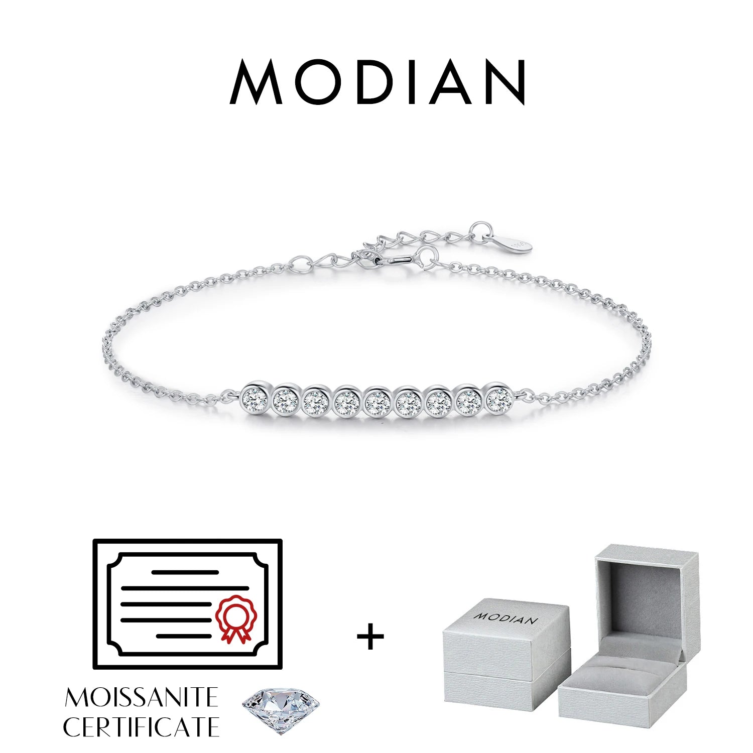 MODIAN D Color Moissanite 925 Sterling Silver Simple Bracelet Round Lab Diamond Chain Link Jewelry For Women Luxury Wedding Gift