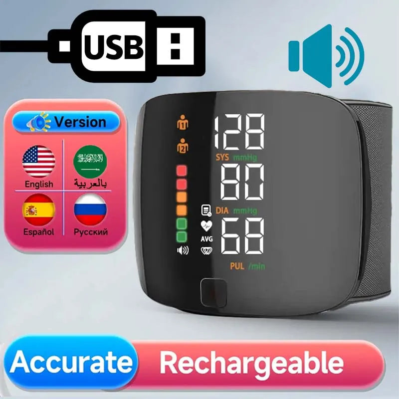 New Touch LED Rechargeable Blood Pressure Wrist Monitor