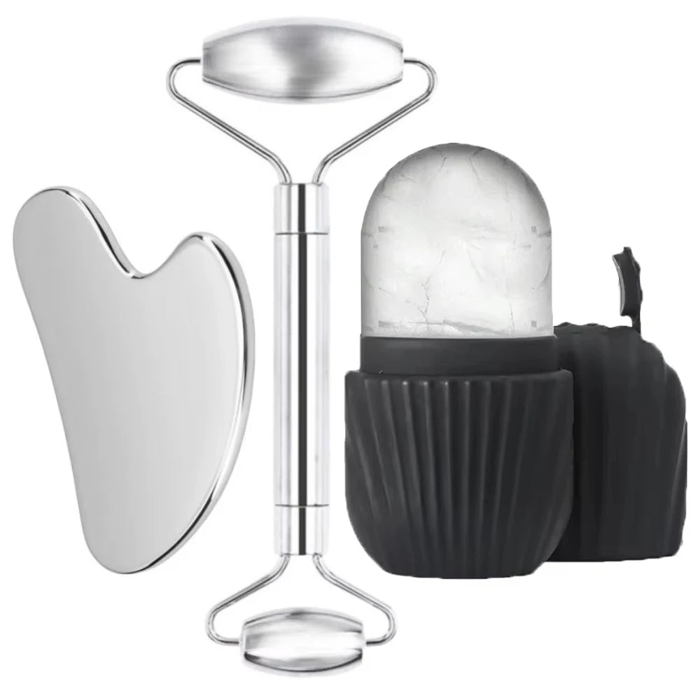 Ice Face Roller & Stainless Steel Gua Sha Tool Set, Facial Massager Ice Roller Skin Care Tool Beauty Set Beauty Skin Care Tools