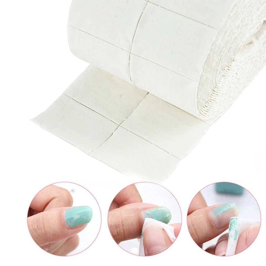 300Pcs/Roll Nail Polish Remover Cotton Pads White Torn Off Lint Free Nail Wipes for Gel Glue Makeup Manicure Cleaning Tool Paper