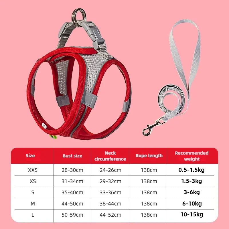 Pet Things Accessories Cute Adjustable  Collar and Leash Set for Walking Safe Reflective Soft Comfortable Vest For Small Medium Dog Cat Pet