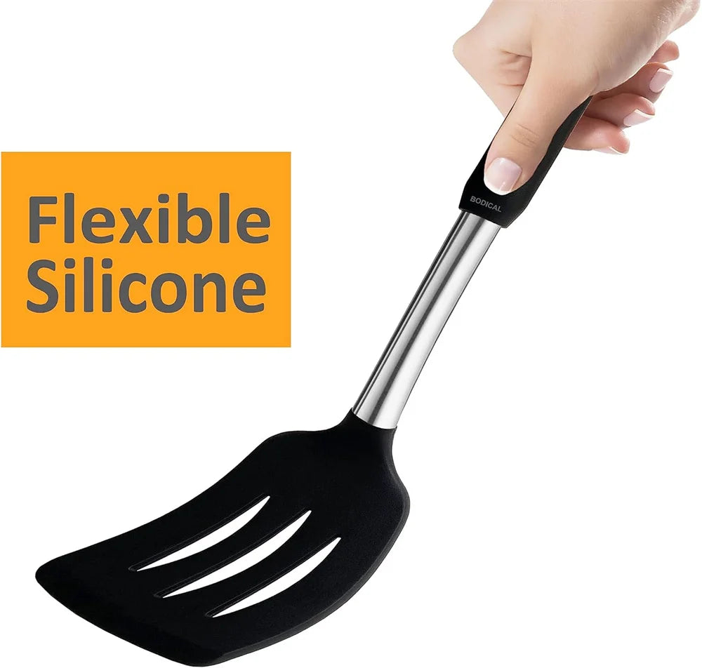 2 Pieces Silicone Spatula Kitchen Cooking Utensils Stainless Steel Tight Spatula Leaky Spatula Non-stick Cookware Kitchen Tools