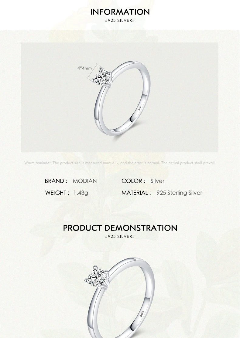 Modian 925 Sterling Silver 10 Hearts Clear CZ Simulated Diamond Simple Wedding Bands Ring For Women Statement Engagement Jewelry