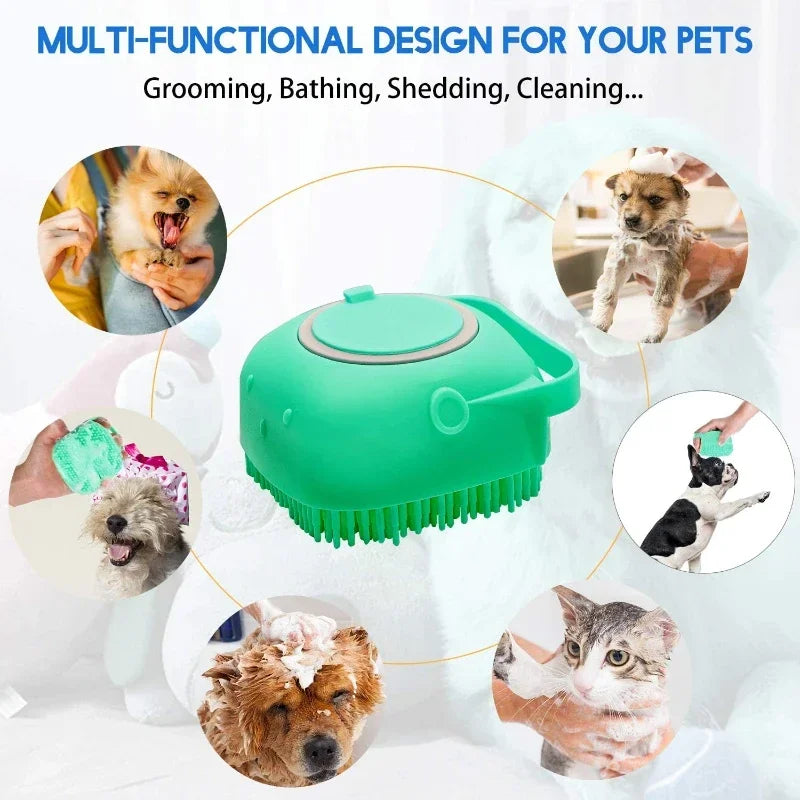 Cat Massage Comb Pet Dog Shampoo Brush 2.7oz 80ml Grooming Scrubber  for Bathing Short Hair Soft Silicone Rubber