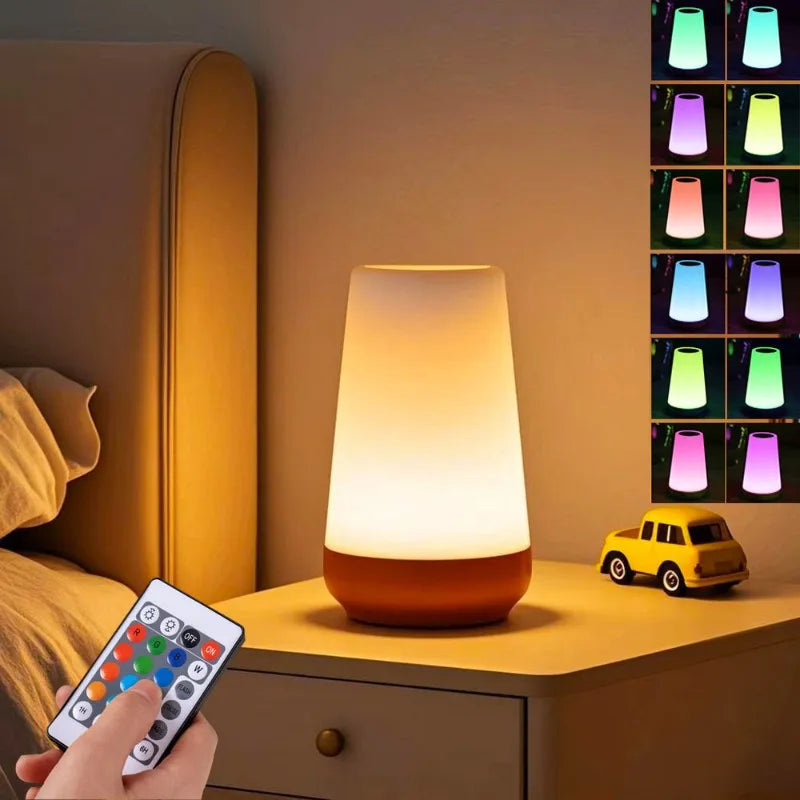 13 Color LED Changing Night Light RGB Remote Control Touch Dimmable Lamp Portable Table Bedside Lamp USB Rechargeable Night Lamp