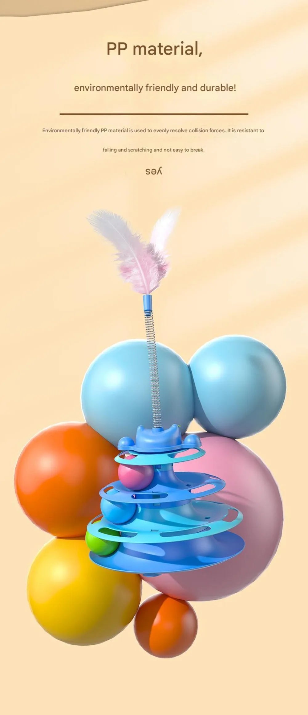 4-Layer 1pcs  Feather Cat Turntable With Fun Toy Ball And Playing Stick - Interactive Toy For Cats