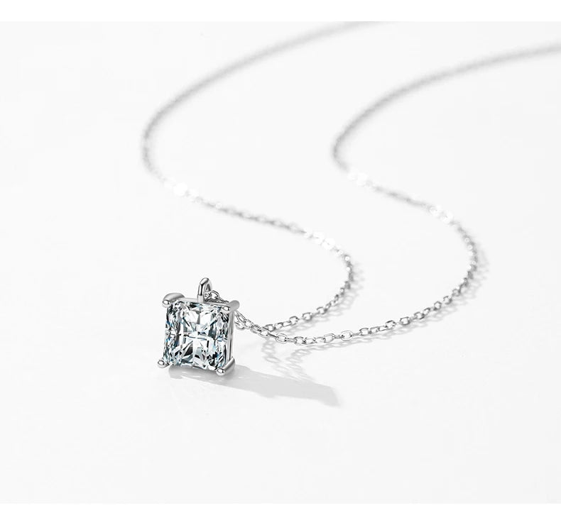 MODIAN 925 Sterling Silver Square Sparkling AAAAA CZ Pendant Necklace Platinum Plated Neck Chain for Wowen Weddng Fine Jewelry