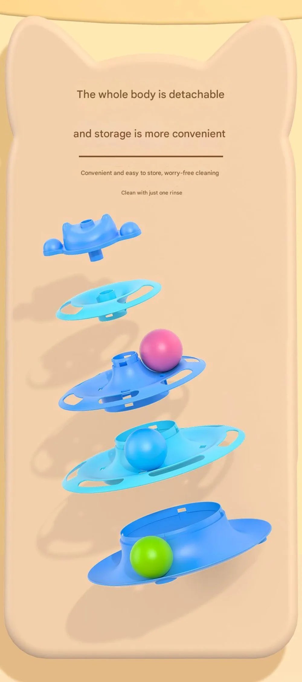 4-Layer 1pcs  Feather Cat Turntable With Fun Toy Ball And Playing Stick - Interactive Toy For Cats