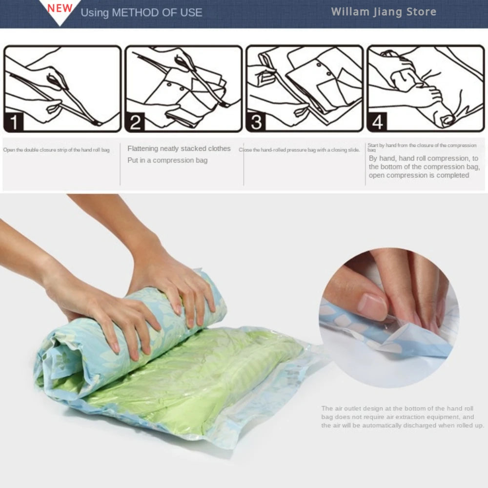 Travel Roll-up Compression Bag Vacuum Bags for Storing Clothes Save 75% of Storage Space No Air Pump Required Pack Vacuum Home