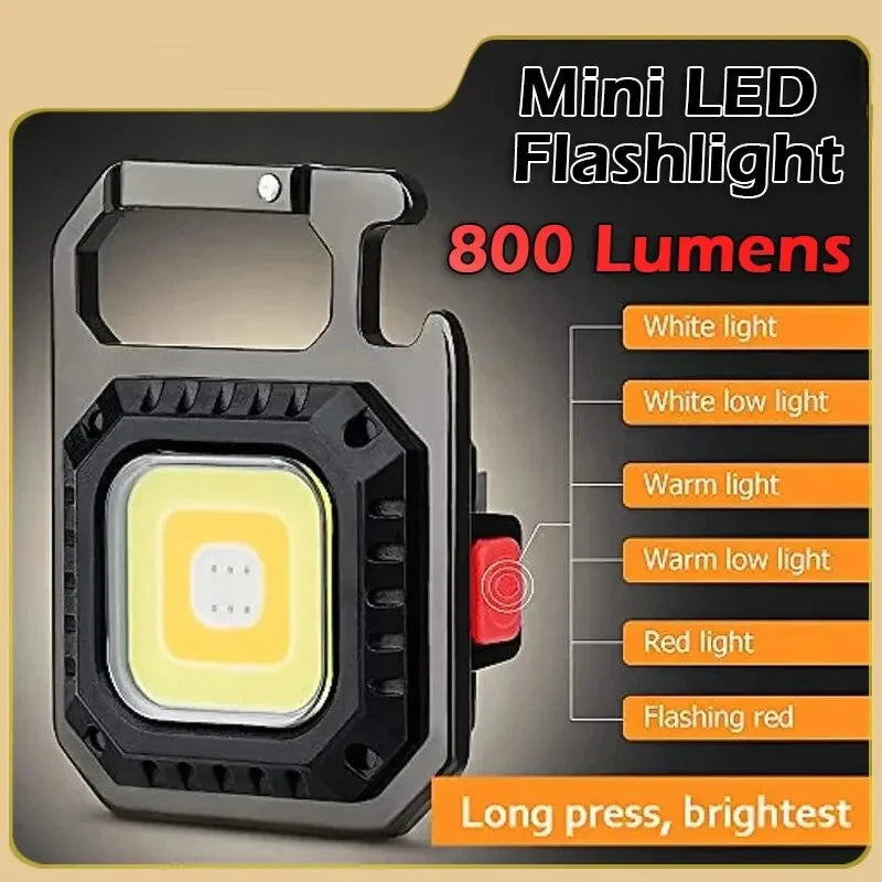 Mini LED Flashlight Magnetic COB Outdoor Camping Pocket Work Light 800 Lumens USB Rechargeable 7 Modes Spotlights