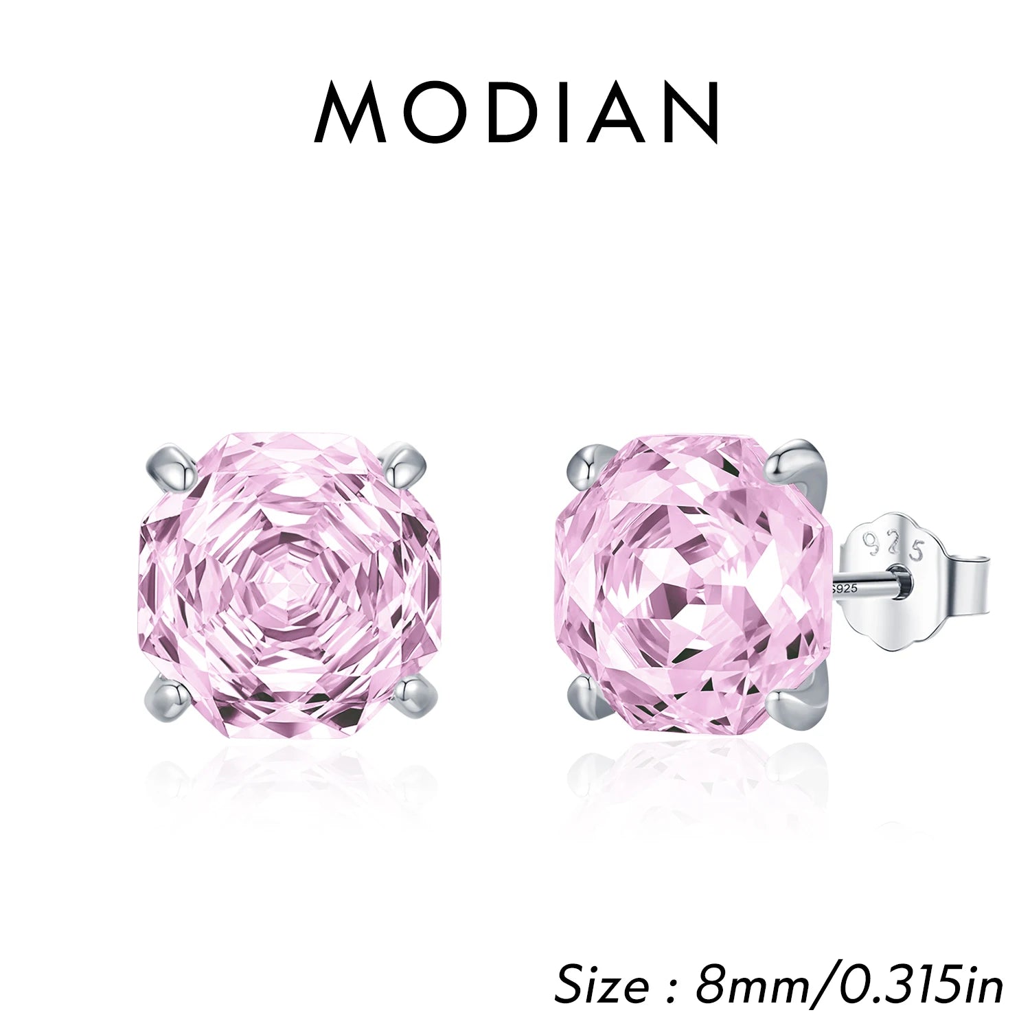 MODIAN 925 Sterling Silver Romantic Pink Rose Cut Sparkling Cubic Zirconia Stud Earrings For Women Party Trendy Jewelry