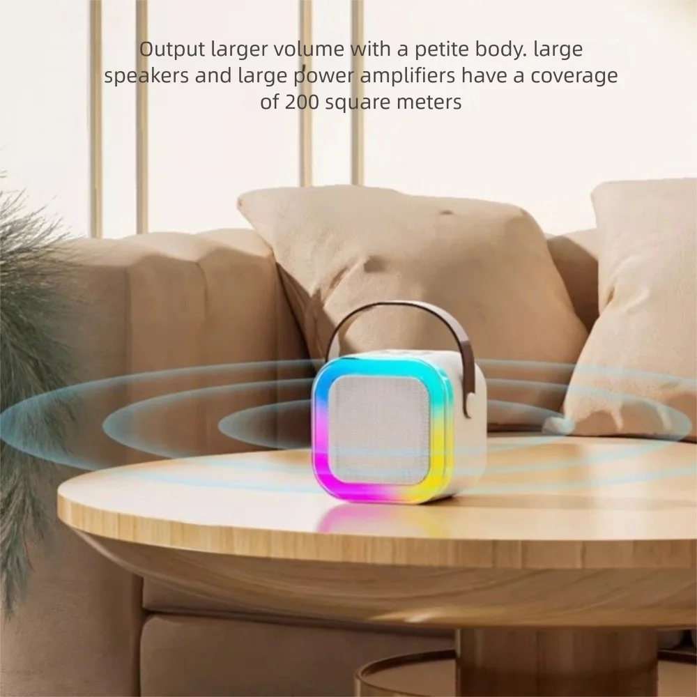 Bluetooth Audio Mini Karaoke Machine K12 with 1/2 Wireless Microphones Portable Bluetooth Speaker Fun Toys RGB Light