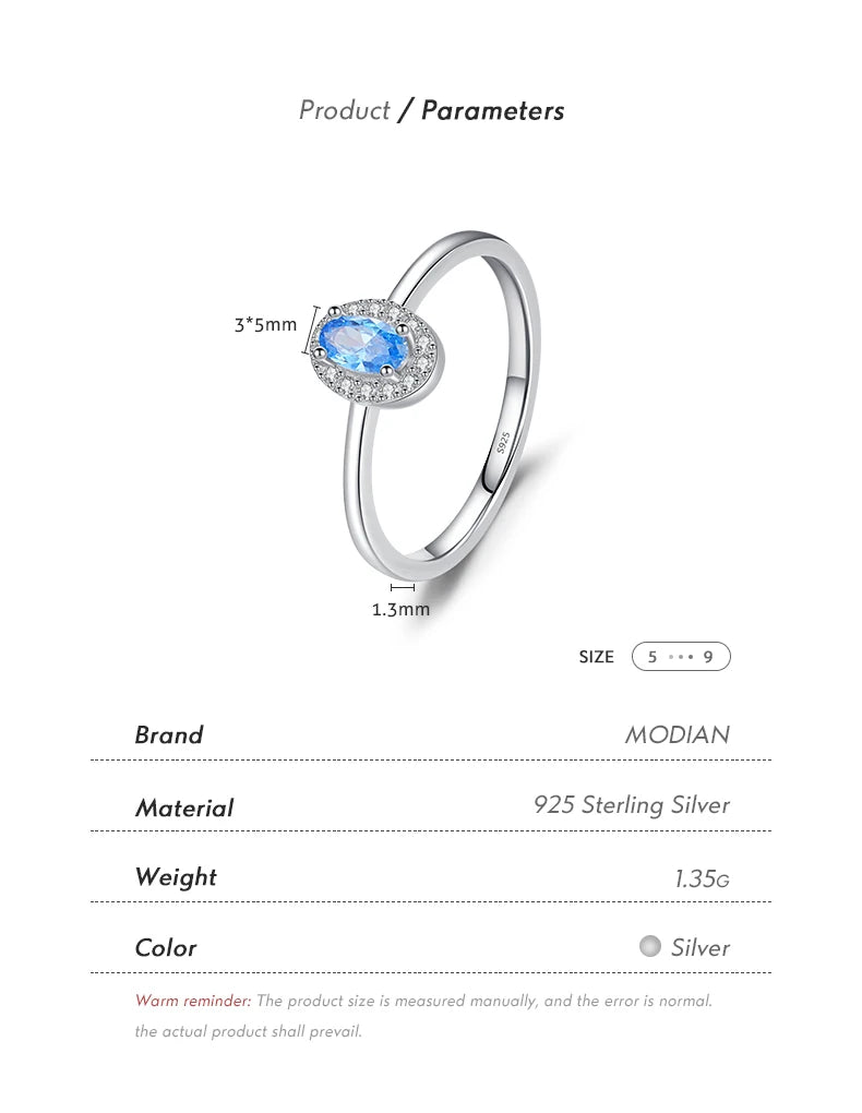 MODIAN Real 925 Sterling Silver Classic Elegant Oval Rainbow Colorful Zirconia Ring For Women Wedding Engagement Fine Jewelry