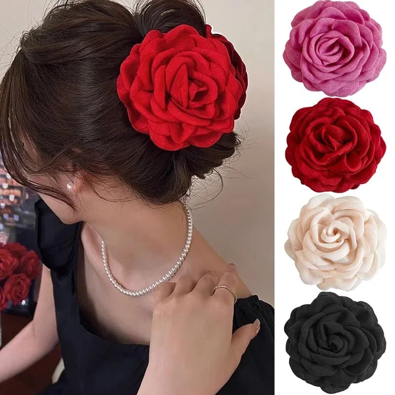 Fabric Rose Flower Hair Claw Clips For Women Girls Hair Clip Barrette Hairpins Hair Clamps Headwear Hair Accessories Gift