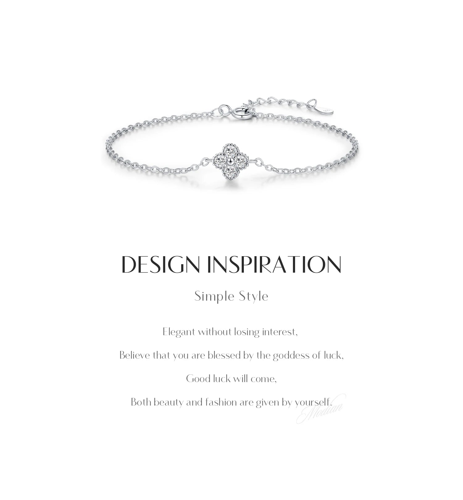 MODIAN 925 Sterling Silver Exquisite Lucky Four Leaf Clover CZ Link Chain Stackable Sweet Bracelet For Women Daily Fine Jewelry