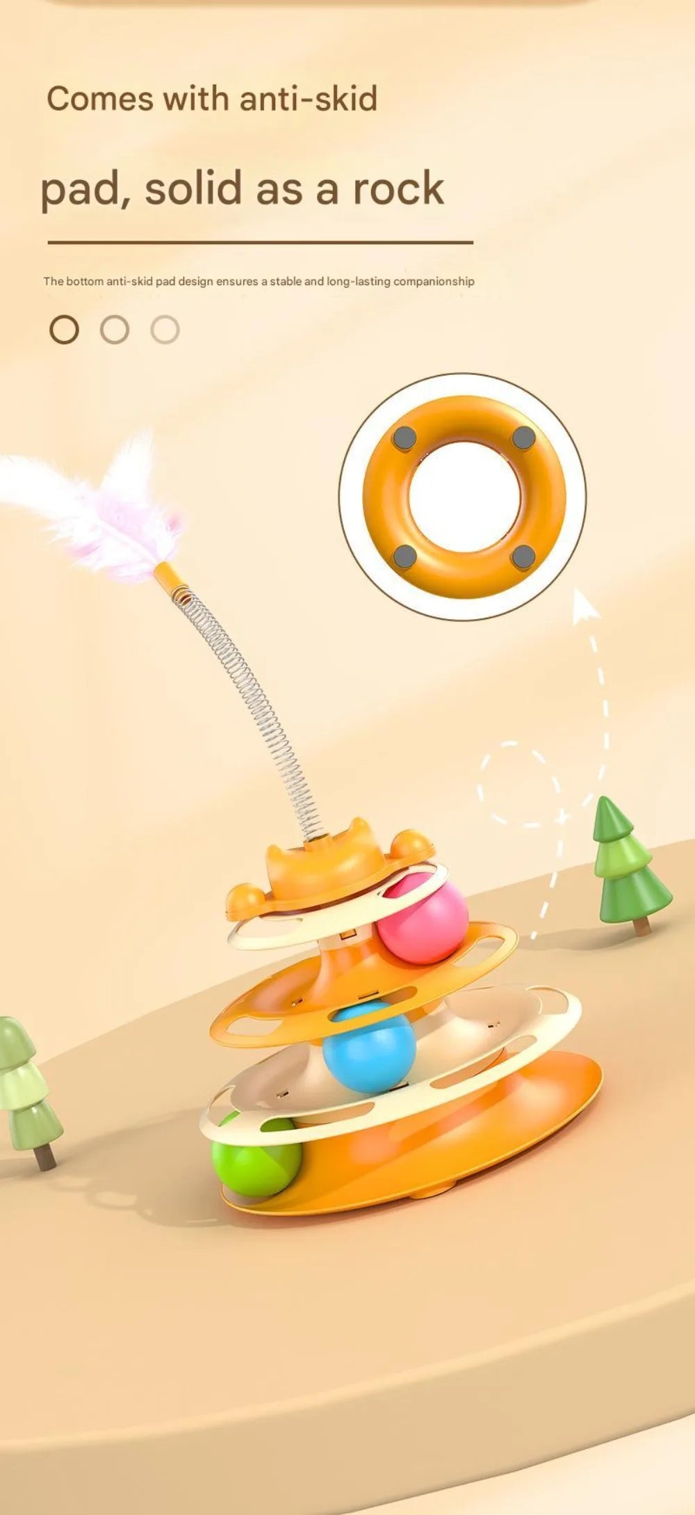 4-Layer 1pcs  Feather Cat Turntable With Fun Toy Ball And Playing Stick - Interactive Toy For Cats